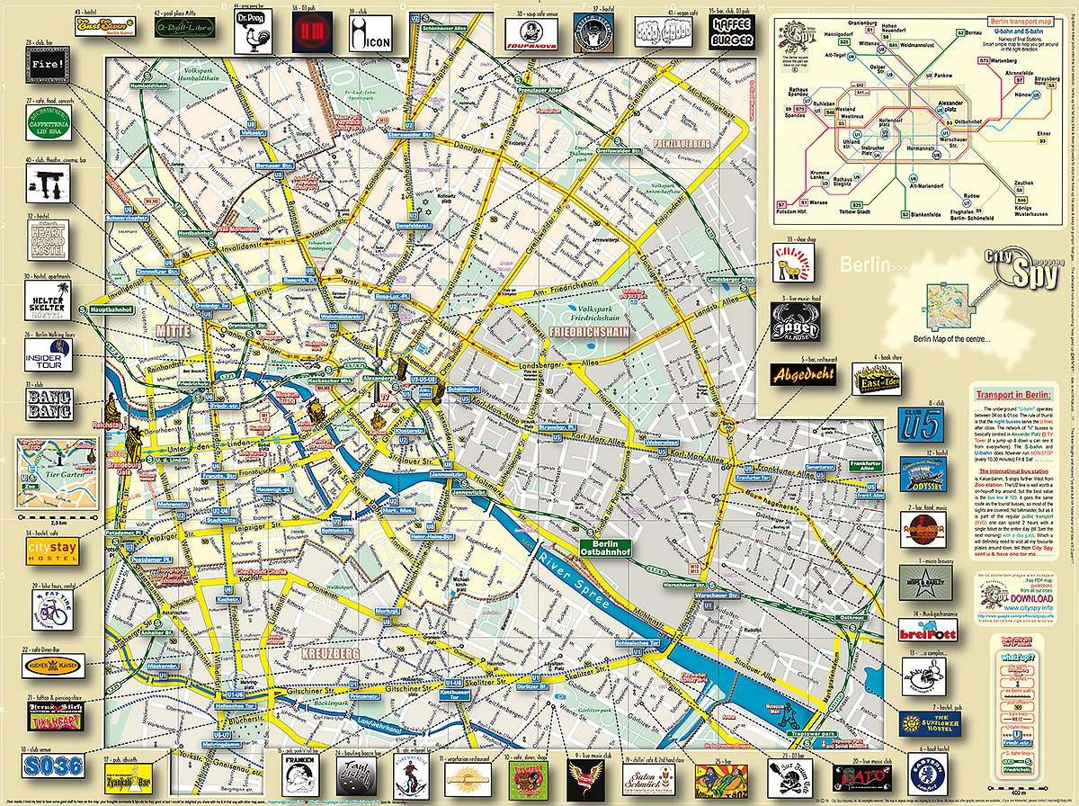 berlin látnivalók térkép Berlin látnivalók térkép   Berlin fő látnivalók térkép (Németország) berlin látnivalók térkép
